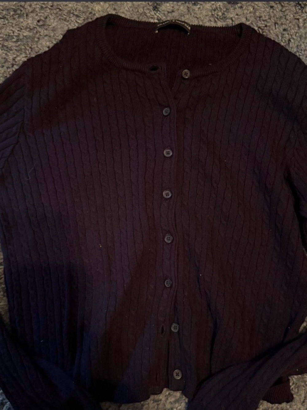 Brandy Dark Navy Cable Knit Button Cardigan